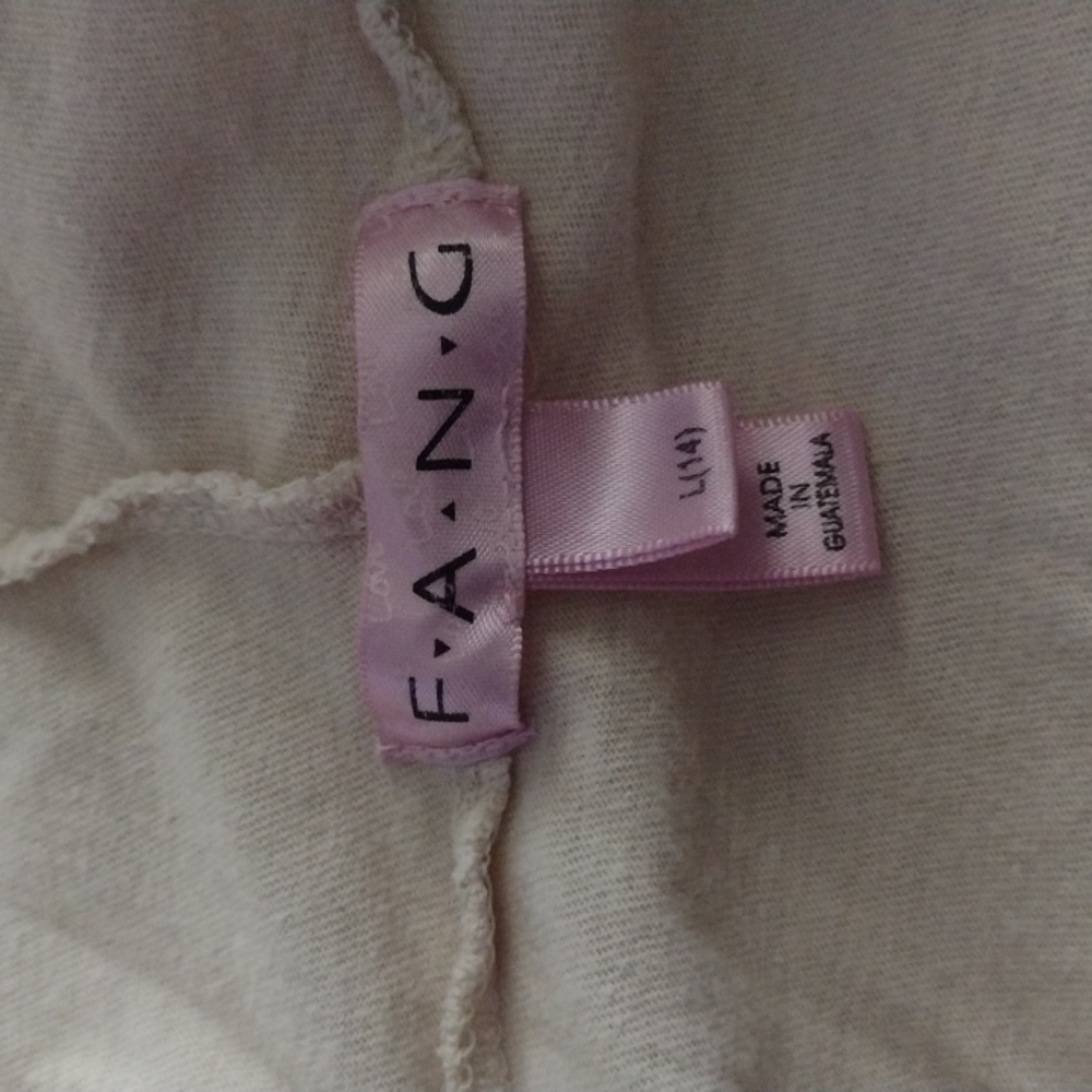 ab) FANG Long Sleeve Hooded Top Beige Metallic Scroll Design Size L (14) - Picture 3 of 6